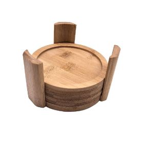 Jogo Descanso De Copo Com Suporte Redondo 6 Peças - Bambu