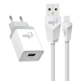 Kit Carregador Parede Tipo C Branco Elg Recarga E Sincronização