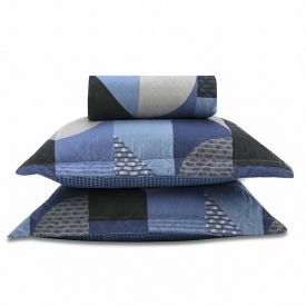 Kit Colcha King Estampada Versalhes Havan Casa 3 Peças - Napoles Azul Geo