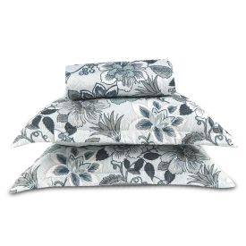 Kit Colcha Queen 100% Poliéster Versalhes Havan Casa 3 Pçs - Siena Cinza Floral