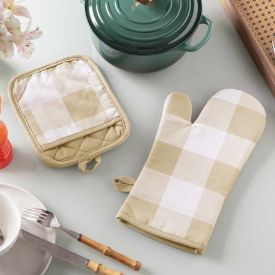 Kit Luva E Pegador De Panelas Jolitex - Xadrez Bege 