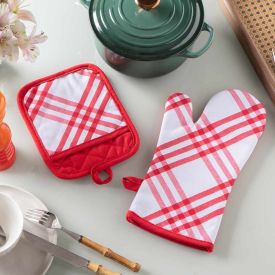 Kit Luva E Pegador De Panelas Jolitex - Xadrez Vermelho