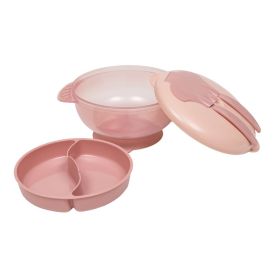 Kit Refeição Infantil Com Compartimento E Talheres Buba - Rosa Claro