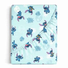 Lençol Infantil Solteiro Com Elástico Disney By Hedrons - Stitch Folhas