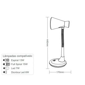 Luminária De Mesa Escritório Bivolt Tlm-03 Taschibra - Preto