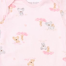 Macaquinho Bebê Menina Manga Curta Estampado Yoyo Baby Rosa Biscuit