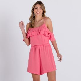 Macaquinho Viscose com Babados Boby Blues Coral