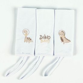 Pano De Boca Com Prendedor De Chupeta 3 Peças - Dino Bege