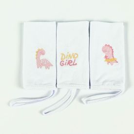 Pano De Boca Com Prendedor De Chupeta 3 Peças - Dino Rosa