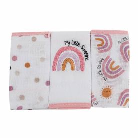 Kit 3 Panos De Boca 32Cm X 32Cm 100% Algodão Havan Baby - Arco-Íris