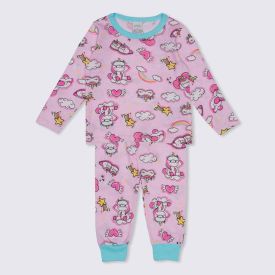 Pijama 1 a 3 anos Meia Malha Unicórnio Alakazoo Unicorn Rosa