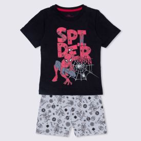 Pijama 1 a 3 anos Spider Man Malha Penteada Marvel Preto/ Mescla Claro