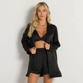 Pijama Feminino De Cetim Trijunto Camila Moretti Preto