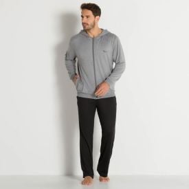 Pijama Longo Peletizado Liso Marc Alain Cinza Mescla
