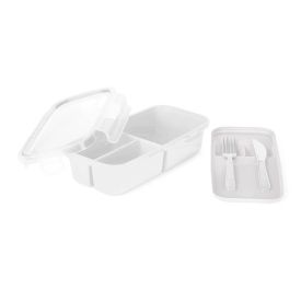 Pote De Marmita 3 Divisórias Com Talher Plasvale 1,2 Litro - Branco