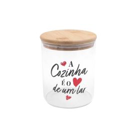 Pote De Vidro Estampado Com Tampa Em Bambu 950Ml - Havan Casa