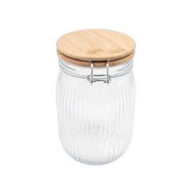 Pote Hermético Canelado Com Tampa Havan Casa 1 Litro - Bambu e Transparente