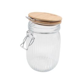 Pote Hermético Canelado Com Tampa Havan Casa 1 Litro - Bambu e Transparente