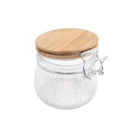 Pote Hermético Canelado Com Tampa Havan Casa 500Ml - Bambu e Transparente