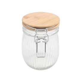 Pote Hermético Canelado Com Tampa Havan Casa 750Ml - Bambu e Transparente