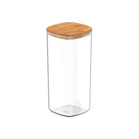 Pote Hermetico Quadrado Keep Ou 1,5L - Transparente e Bambu