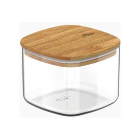 Pote Hermético Quadrado Keep Ou 450Ml - Transparente e Bambu