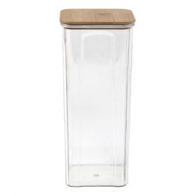 Pote Quadrado De Plástico Com Tampa De Bambu Havan Casa 2 Litros - Transparente e Bambu