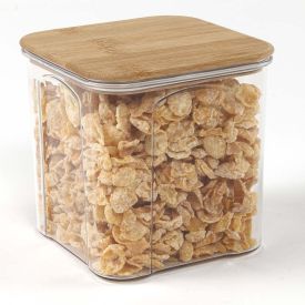 Pote Quadrado De Plástico Com Tampa De Bambu Havan Casa 890Ml - Transparente e Bambu