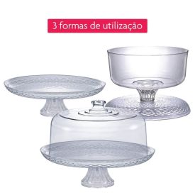 Prato De Bolo Com Pé E Tampa Verona Viena 3 Em 1 Ruvolo - 30cm