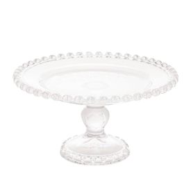 Prato De Bolo Redondo Com Pé Lyor Cristal Coração - Transparente 