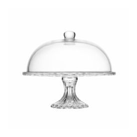 Prato Para Bolo Com Pé E Tampa Diamante 30 Cm - Transparente