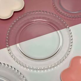 Prato Raso Lyor Borda Coração 28Cm - Vidro Transparente