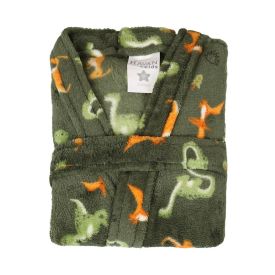 Roupão Infantil P Microfibra Lumini Havan Kids - Dinossauro Verde