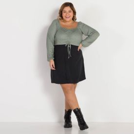 Saia Plus Size + Botões Forrados Patricia Foster Mais Preto