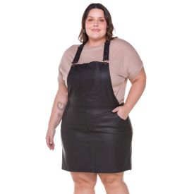 Salopete Plus Size Sarja Resinada Patricia Foster Mais Preto