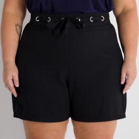 Shorts com Ilhós Plus Size Patricia Foster Mais Preto