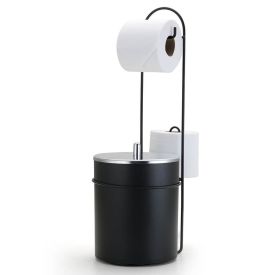 Suporte Porta Papel Higiênico De Chão Com Lixeira - Black