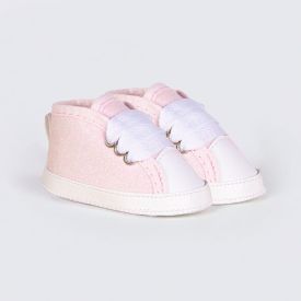 Tênis Bebê Menina Com Glitter 0 a 8 Meses Yoyo Baby Rosa Claro