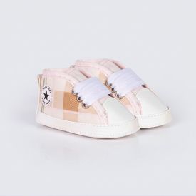 Tênis Bebê Menina Xadrez 0 a 8 Meses Yoyo Baby Rosa Claro