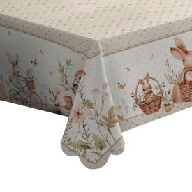 Toalha De Mesa Páscoa Estampada 1,40X1,40 M Havan Casa - Coelho Jardim Bege