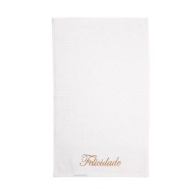 Toalha De Rosto Bordada Desejos - Off White Felicidade