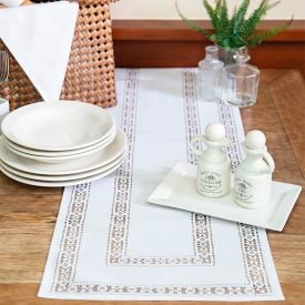 Trilho De  Mesa Renda 35X100 Cm Rainha Lepper - Branco 