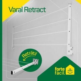 Varal Retrátil De Parede Com Corda 20M Forte Fácil - Branco