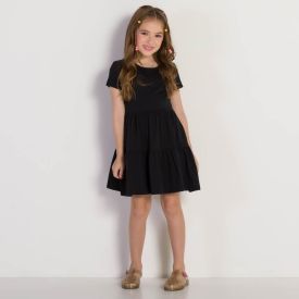 Vestido 4 a 10 anos Malha Babados Marmelada Preto