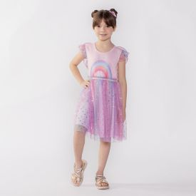 Vestido Arco Íris Infantil 4 a 10 Anos Marmelada Rosa
