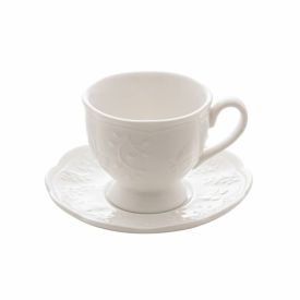 Xícara De Café Com Pires Lyor De Porcelana Butterfly 100Ml - Branco