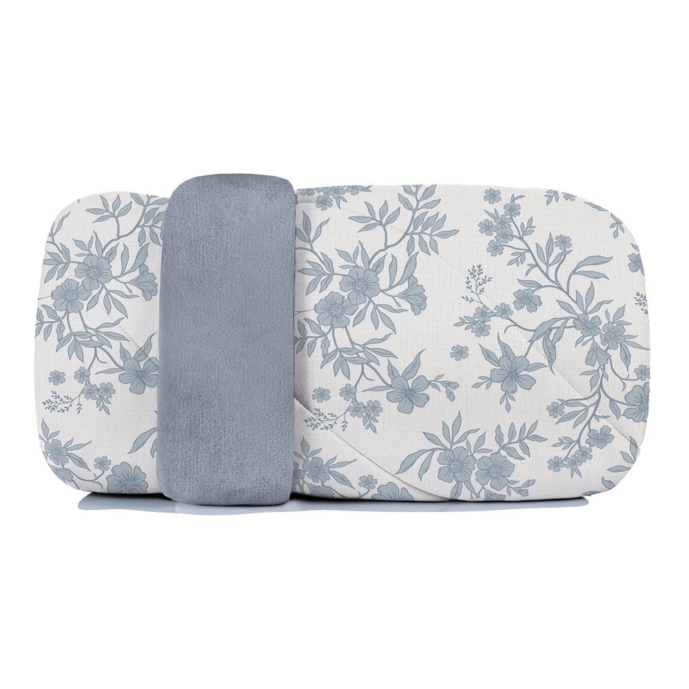 Edredom Solteiro Dupla Face Malha Blend Altenburg  - Sofia Floral Azul