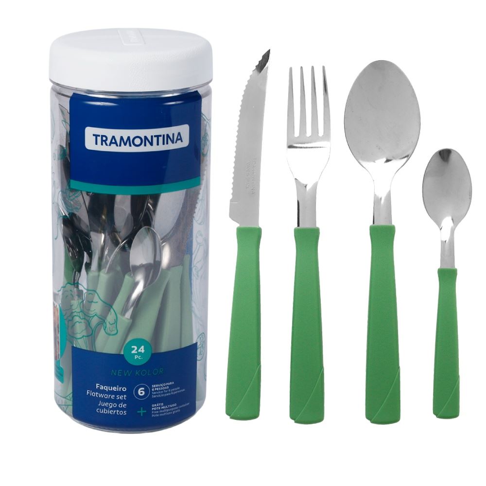 Faqueiro Tramontina New Kolor Aço Inox 24 Peças - Turquesa
