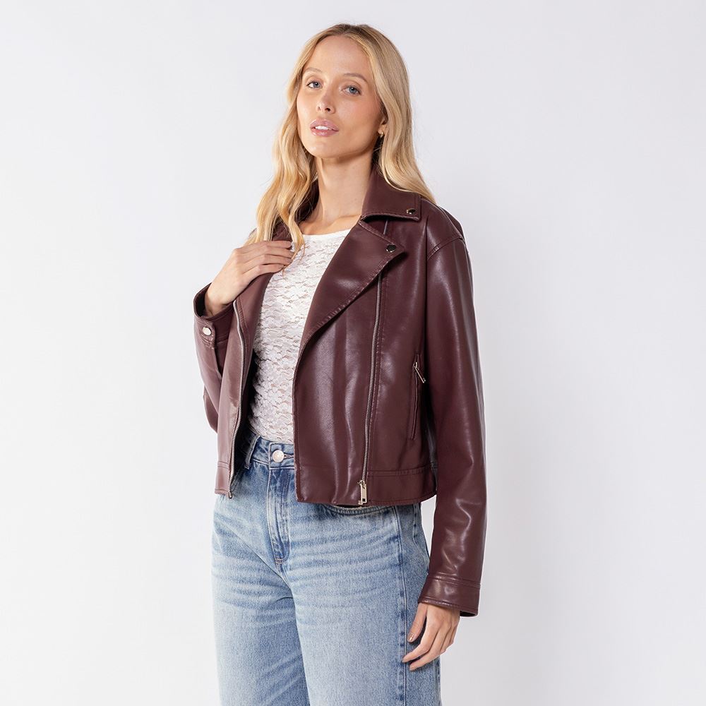 Jaqueta Biker Feminina Em PU Boby Blues Bordo
