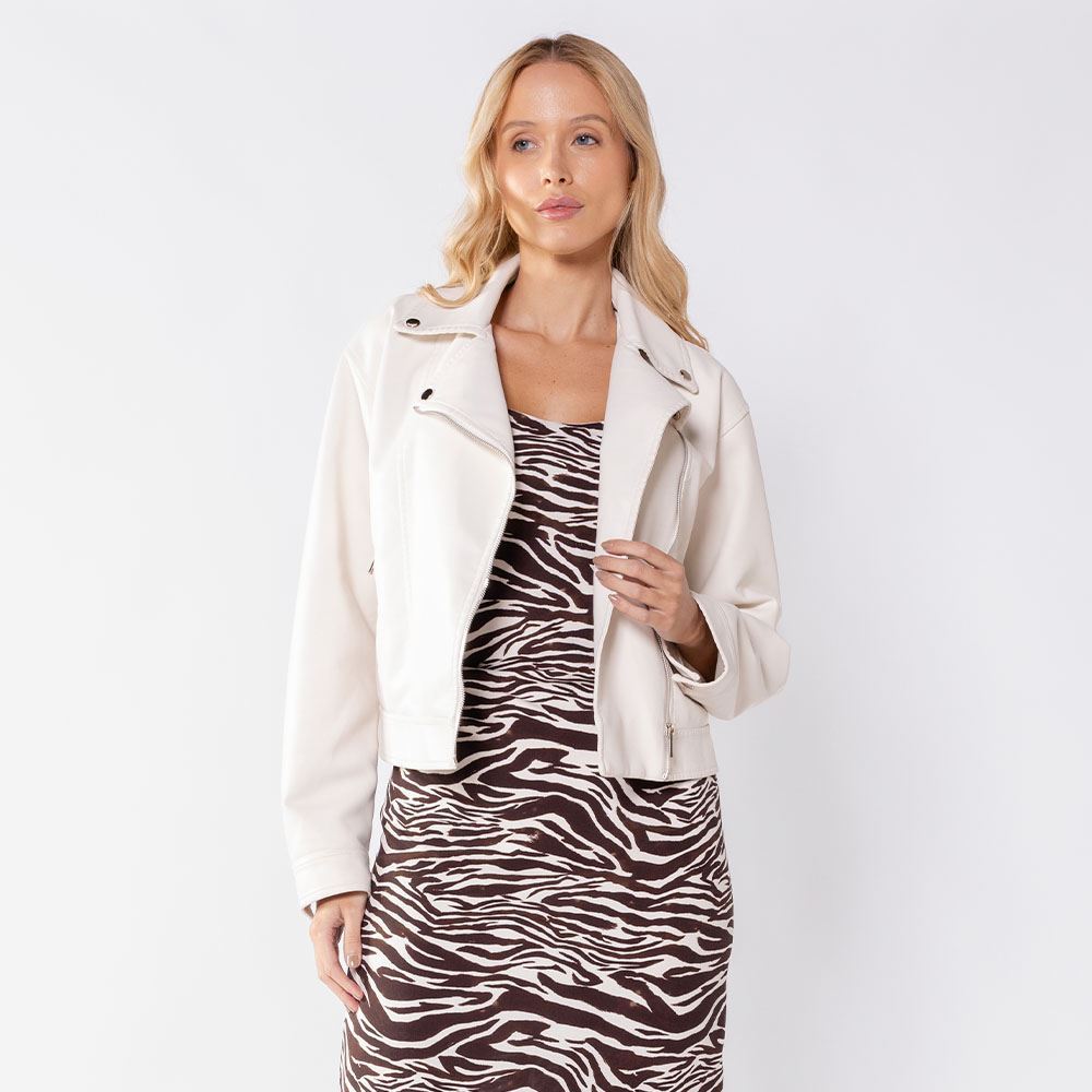 Jaqueta Biker Feminina Em PU Boby Blues Off White